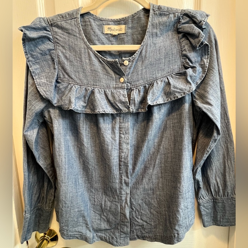 Madewell Chambray Ruffle Blouse Size XS